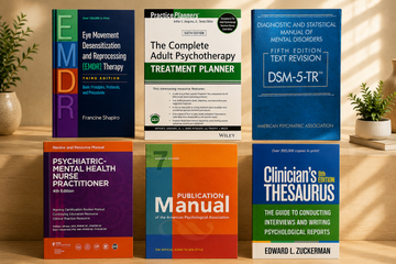 Best professional reference books for mental health practitioners 2026: DSM-5-TR, EMDR Therapy, APA Publication Manual, Clinician's Thesaurus, PMHNP Review Manual and Psychotherapy Treatment Planner